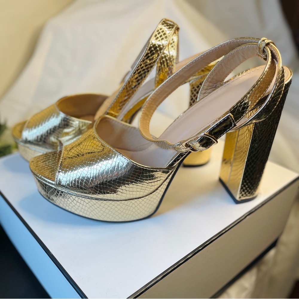 Gold Faux Snakeskin Platform Sandals, WOMENS EUR/size-42